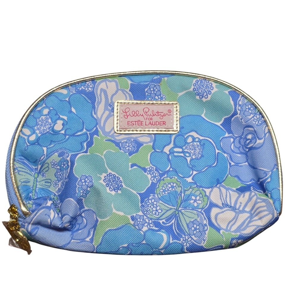 Lilly Pulitzer for Estee Lauder Floral Butterfly Makeup Bag Blue Green Gold